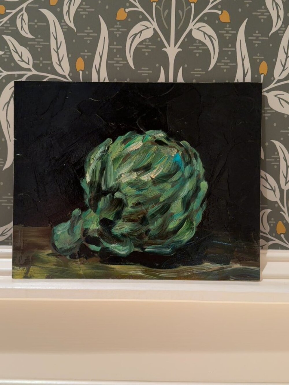 Moody Artichoke Oil Painting | Original 8x10 Dark Academia Kitchen Wall Art